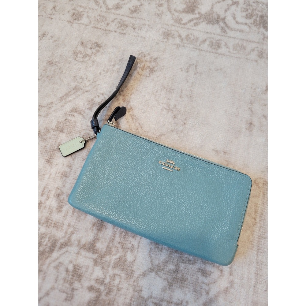 NWT‎ Coach Double Zip Wallet Colorblock Pebble Leather Marine Wristlet 28425